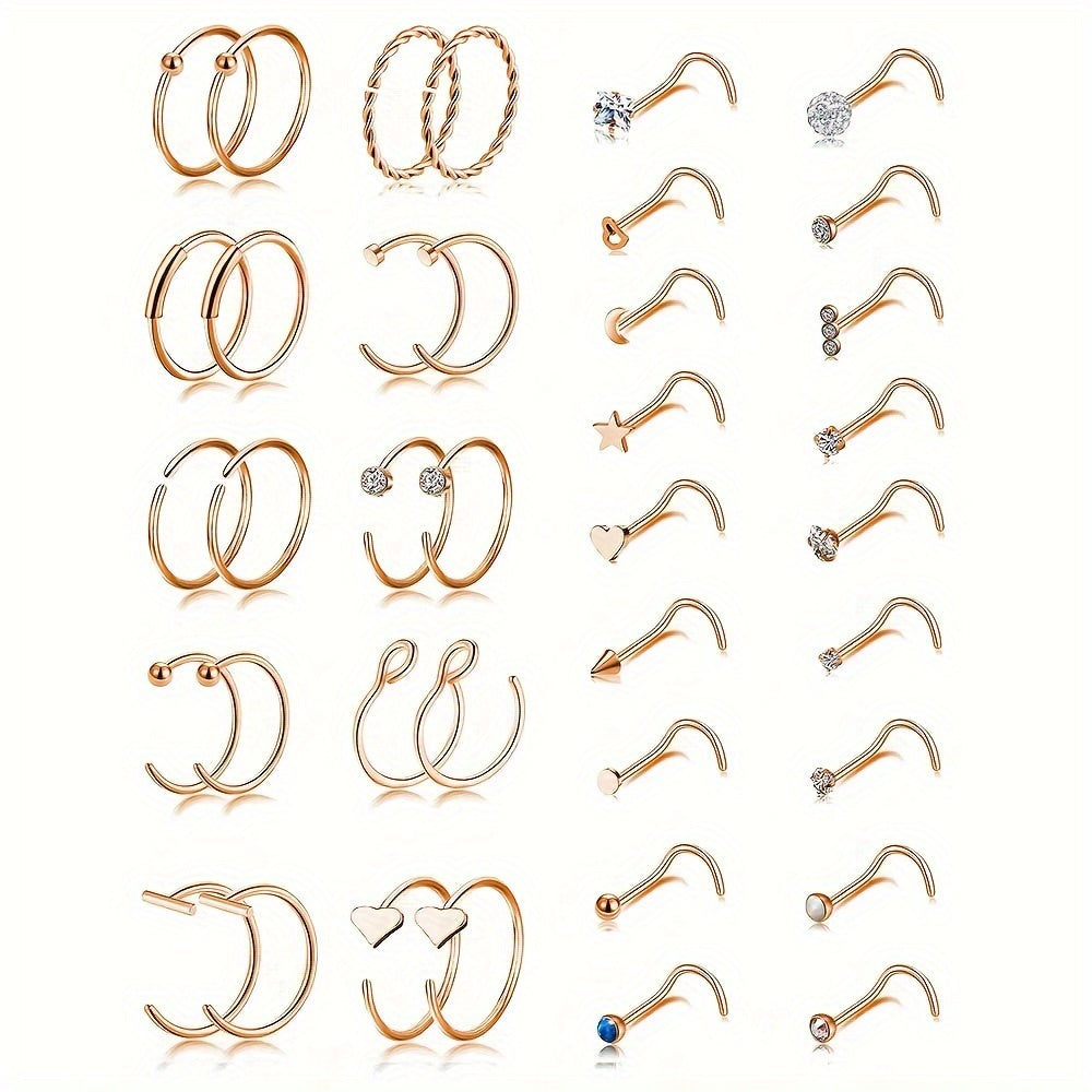 36 Pcs Titanium Steel Nose Piercing Jewelry Set Unisex