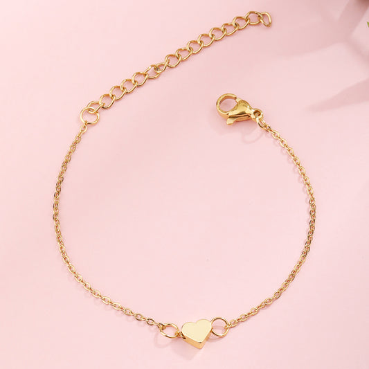 18K Plated Chain Bracelet Heart Beads Stainless Steel Adjustable Hand Jewelry
