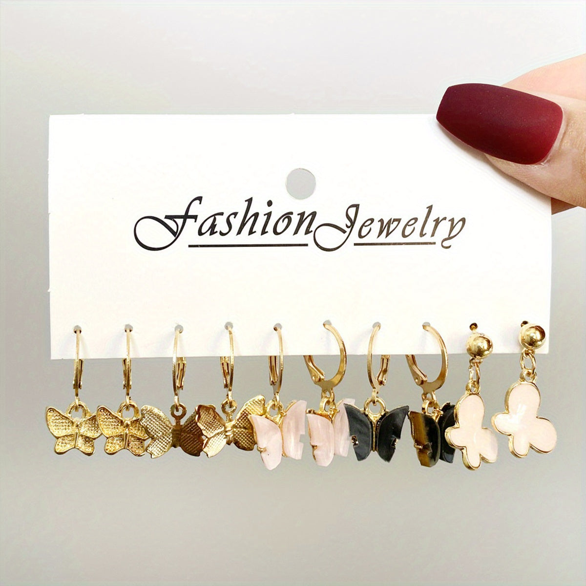 5 Pairs Colorful Butterfly Drop Earrings Set