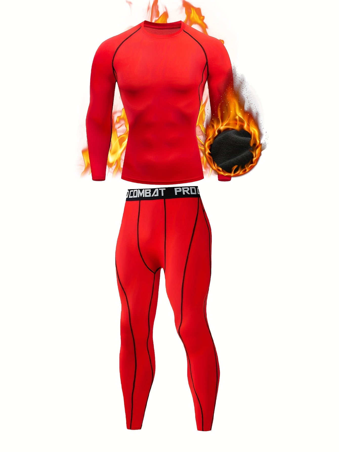 Men's Warm Fleece Underwear Set Sports Fitness Base Layer Long Sleeve Top & Pant