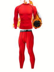 Men's Warm Fleece Underwear Set Sports Fitness Base Layer Long Sleeve Top & Pant