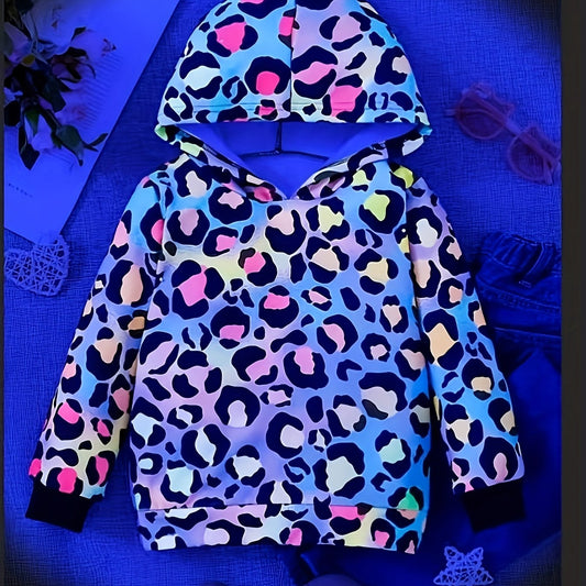 Luminous Gradient Leopard Print Hooded Sweatshirt for Party