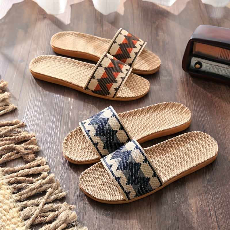 Men's Lightweight Linen Slippers Anti skid Slip On Shoes For Indoor Bedroom
