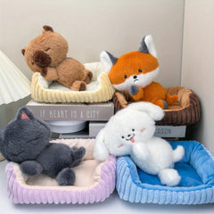 Plush Capybara Terrier & Cat Fox Dolls Set with Brain Bag
