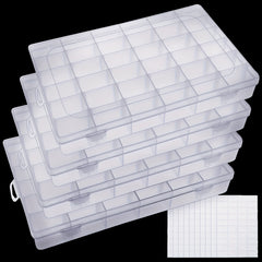 4 Packs 36 Grids Plastic Storage Box w/ Adjustable Partition & 400 Labels