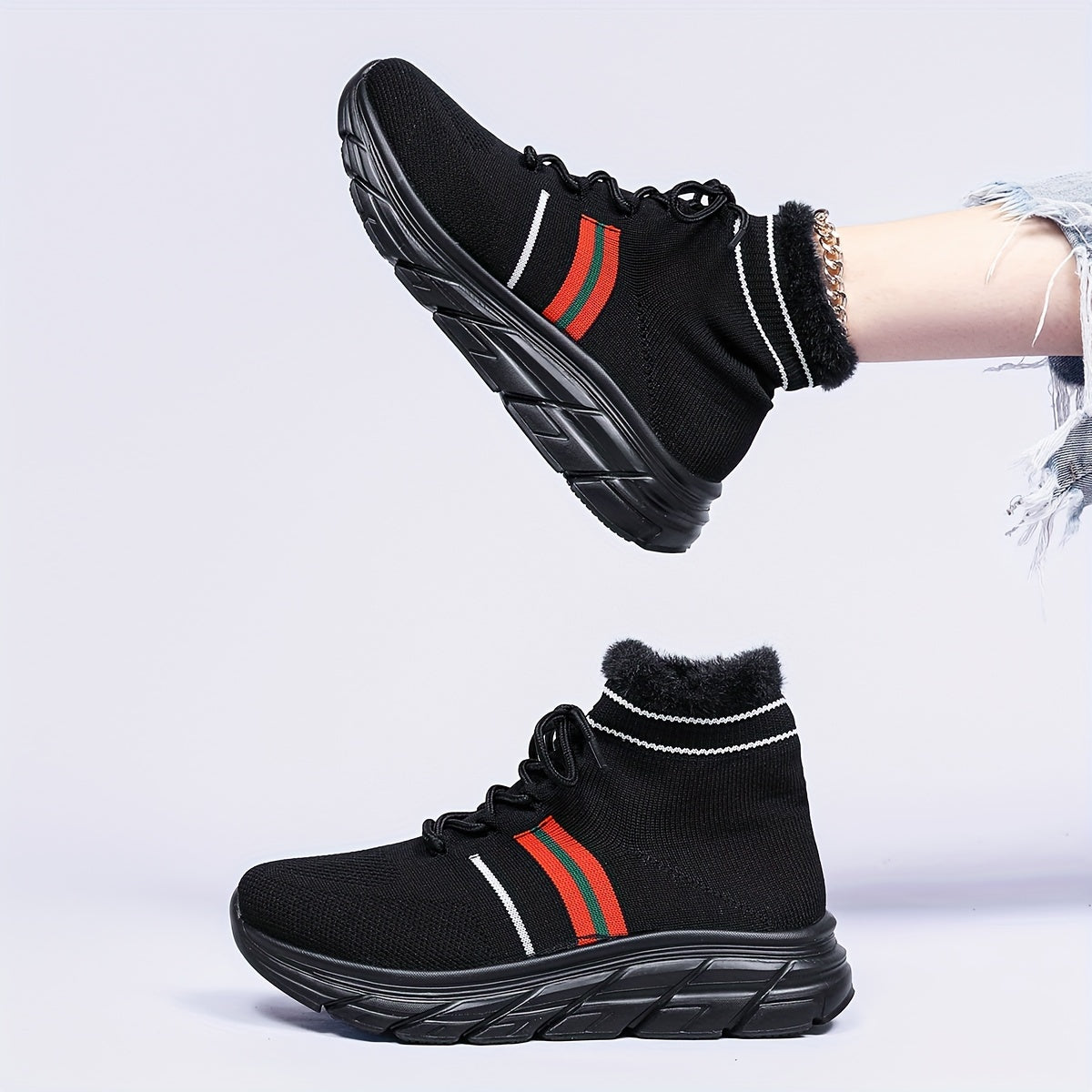 Women's Mesh Winter Sports Sneakers Lightweight Plush Thermal Running Shoes