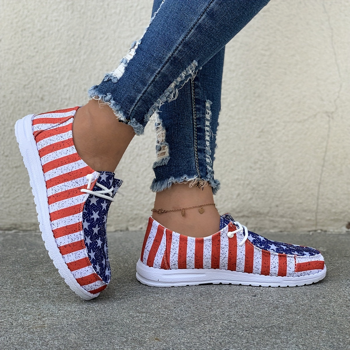 4th of July Women's Flag Pattern Canvas Slip On Loafers