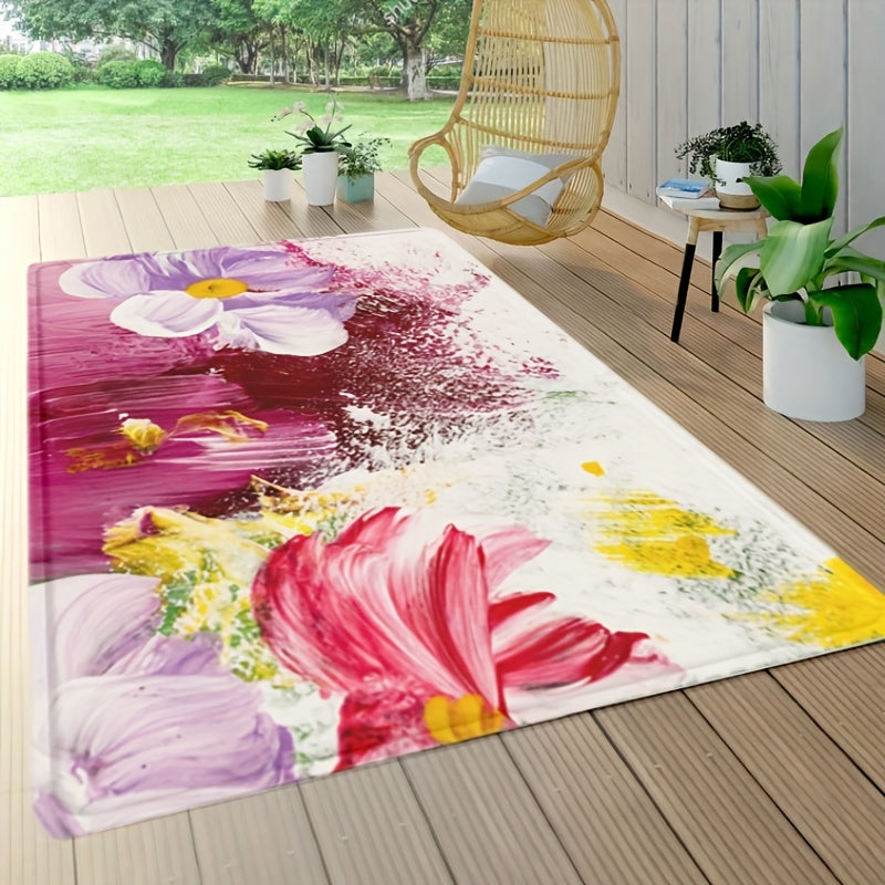 3D Floral Rug Machine Washable Door Mat Anti Slip