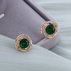 Emerald Crystal Floral Stud Earrings Retro Style 18K Plated Jewelry
