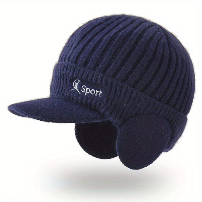 Winter Men's Earmuffs Warm Knitted Wool Cap Outdoor Cycling