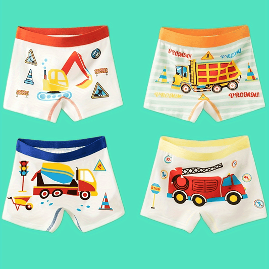 4pcs Boys Cartoon Print Boxer Briefs Underwear