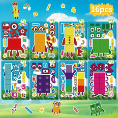 16pcs DIY Stickers Cartoon Faces Animals Stars & Party Designs