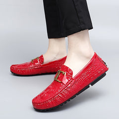 Red Metal Buckled Loafers Women's Casual Flat Shoes