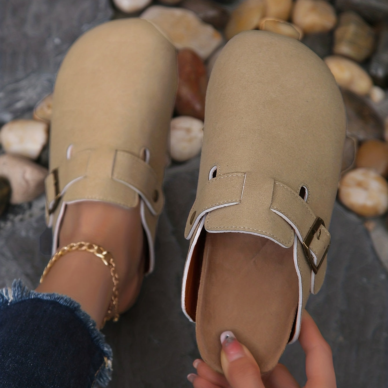 Women's Cork Clogs Mules w/ Buckle Strap, Slip On Shoes