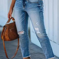  Washed Ripped Button Fly High Skinny Jeans
