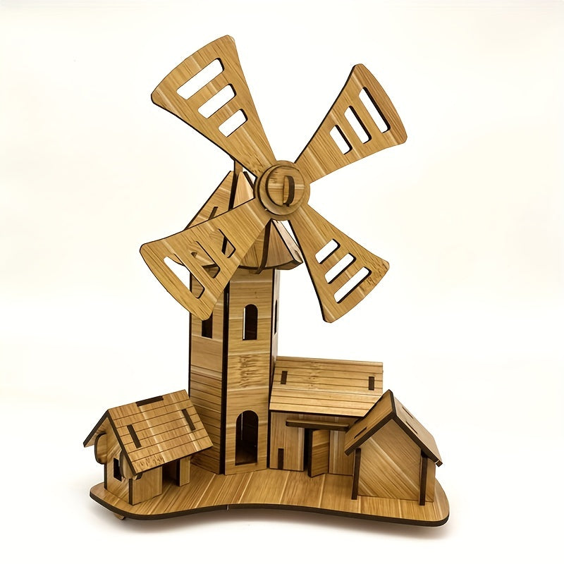 Wooden 3D Puzzle Windmill Cottage DIY Model Kit Educational Toy