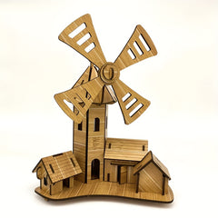 Wooden 3D Puzzle Windmill Cottage DIY Model Kit Educational Toy