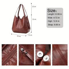 Vintage PU Hobo Bag Large Capacity Tote Bag Women's Travel Shoulder Bag