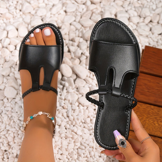 Women's Solid Slide Sandals Casual Slip On Flat Summer Shoes