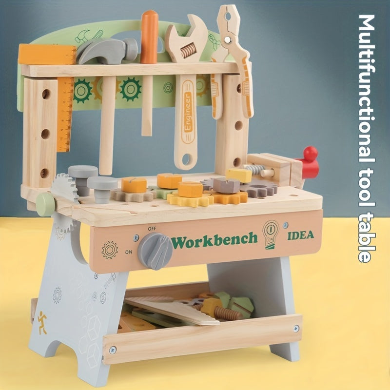 Wooden Kids Tool Set Portable Tool Bench Fun Pretend Play Set