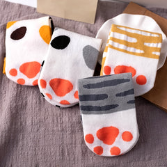 4 Pairs Women Ankle Socks Cat Paw Leopard Print Cotton Low Cut Short Socks