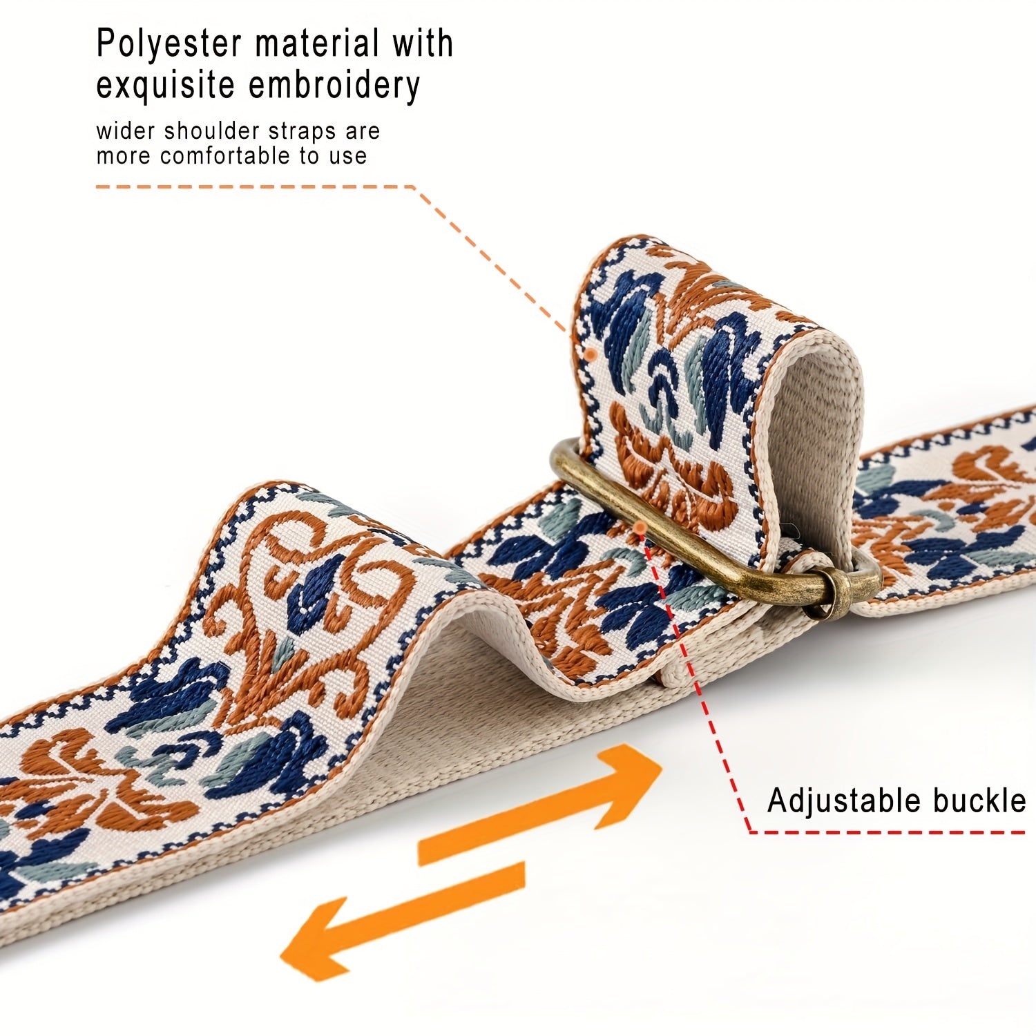Ethnic Embroidered Wide Shoulder Strap Adjustable Replacement Belt