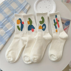 8 Pairs Graffiti Pattern Mid Tube Socks Soft Women's Stockings
