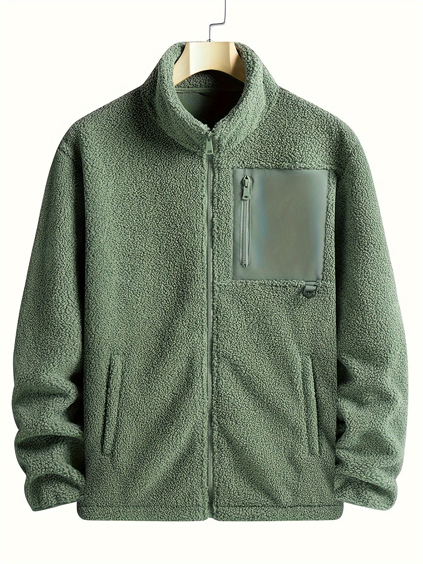 Men's Fleece Zip Up Stand Collar Jacket for Autumn Winter