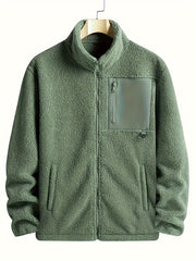 Men's Fleece Zip Up Stand Collar Jacket for Autumn Winter