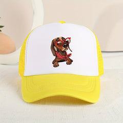 Mesh Print Glasses Dog Baseball Cap Sunshade Breathable Peaked Cap Trucker Hat