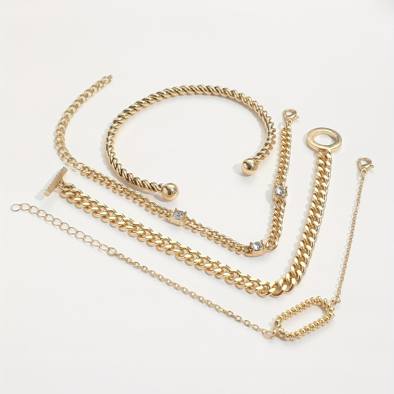 4 Pcs Rhinestone Inlaid O Buckle Chain Bracelet Set