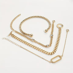 4 Pcs Rhinestone Inlaid O Buckle Chain Bracelet Set