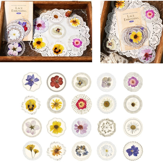 20pcs Vintage Floral Lace PET Calendar Stickers Classic Decorative