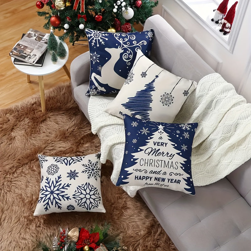 Christmas Snowflake Elk Cushion Cover for Home Decoration