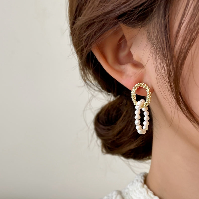 Golden Circle Dangle Faux Pearl Circle Drop Earrings