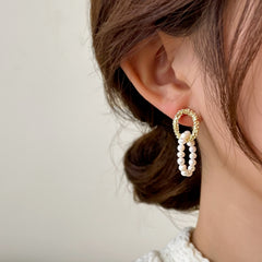 Golden Circle Dangle Faux Pearl Circle Drop Earrings