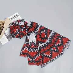 Geometric Dotted Print Red Scarf Hijab Vintage Windproof Head Wrap