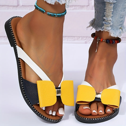 Women's Bow Decor Flat Slippers Oversized Casual Slides