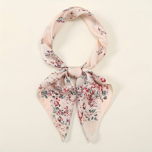 Satin Floral Print Bandana Scarf Neckerchief