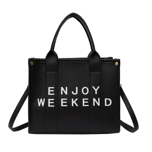Stylish Letter Print Tote Bag Vegan Leather Satchel Purse for Office & Shopping