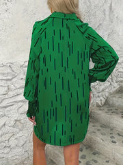  Stripe Print Lantern Sleeve V Neck Tunic Top