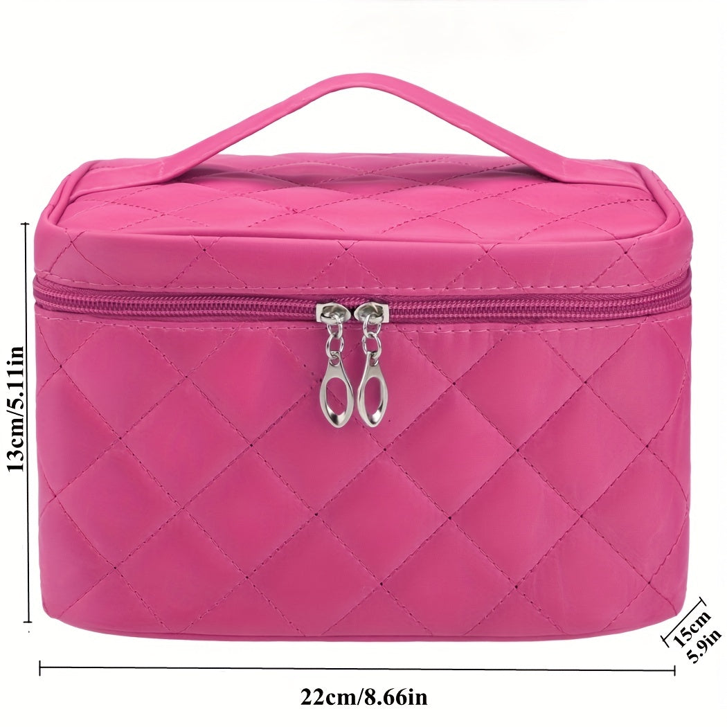 Women's Solid Cosmetic Bag Quilted Detail Hand Bag For Travel