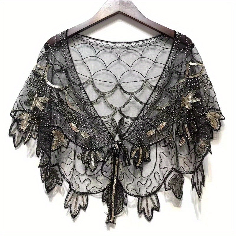 Vintage Lace Sequin Embroidery Shawl Cape Wrap for Party