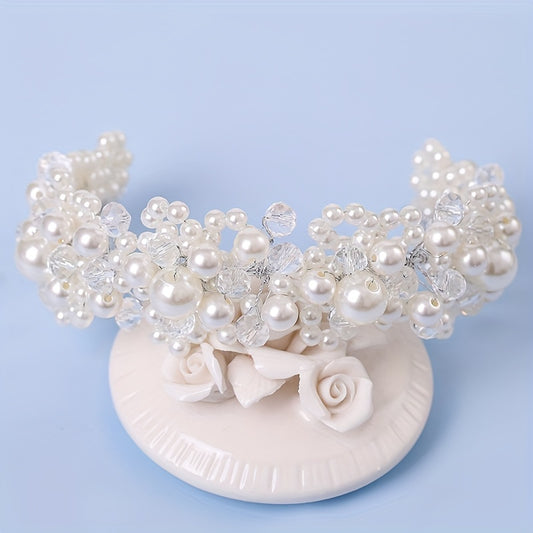 Faux Pearl Bridal Hair Piece Crystal Headband for Women