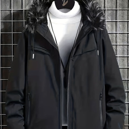 Hooded Winter Jacket Men's Solid Zip Up Padded Jacket