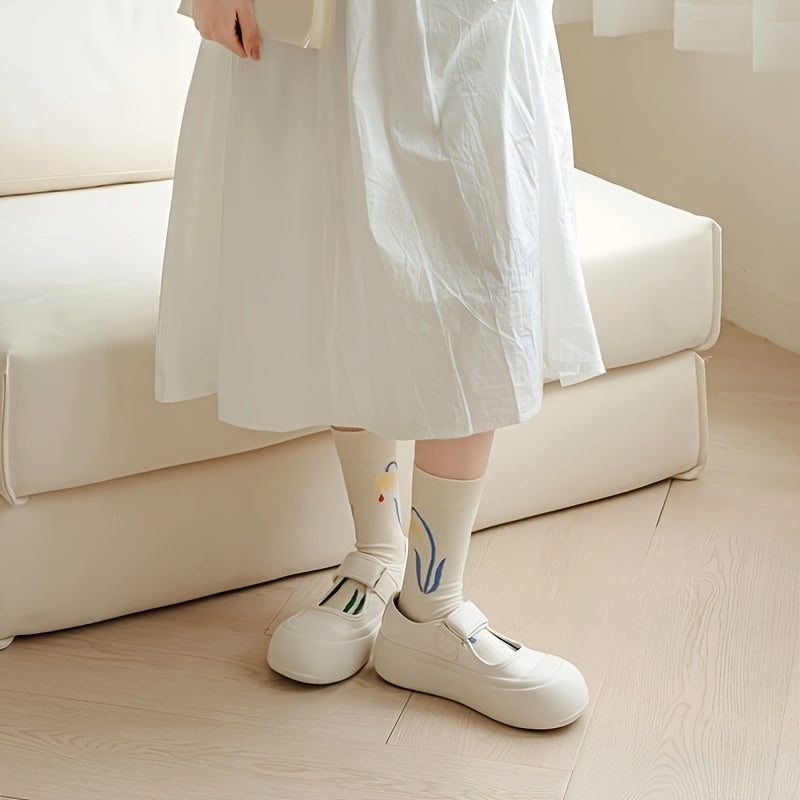 5 Pairs Floral Cartoon Print Socks Women's Stockings
