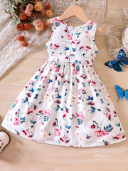 Girls V neck Flowers Graphic Belted Skirt Rompers