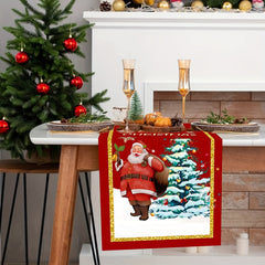 Linen Table Runner Santa Claus Pattern Christmas Table Runner