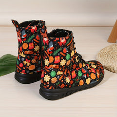 Christmas Pattern Snow Boots Non Slip Lace Up Thermal Shoes