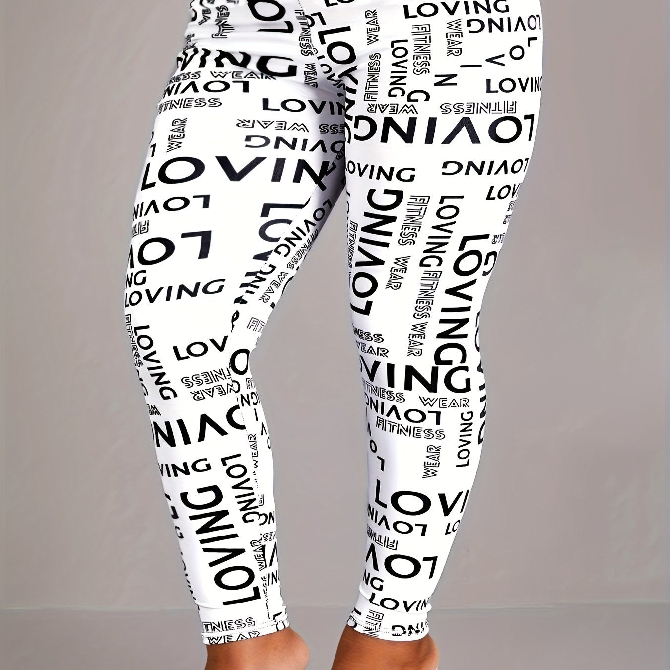 Women's Plus Letter Print High Stretch Leggings